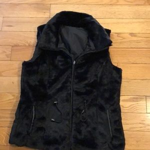 Reversible black fur vest
